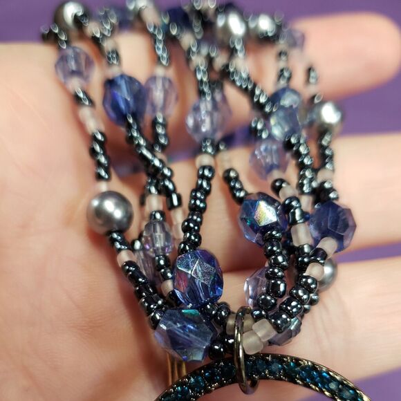 New York And Company Necklace, Multistrand Seed Bead, Rhinestone Pendant w/tags - Picture 9 of 12